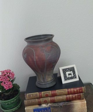 Vintage authentic Raku copper glaze Pottery Vase - Signed - Studio Art 2