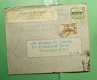 Dr Who 1947 Peru First Flight Ovpt Lima Airmail To Usa G01913