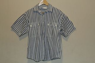 Vintage 1990s Ilio Cotton Blue & White Striped Collared Button Up Shirt M