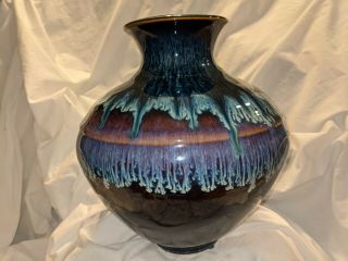 Bill Campbell Drip Glaze Vase Studio Art Pottery White Blue Brown Purple Signed