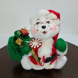 Annalee Santa White Bear Plush Green Sack Presents Peppermint Candy Christmas 9 "