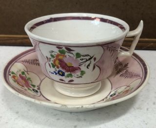 Antique Pink Luster Lusterware Tea Cup & Saucer Floral