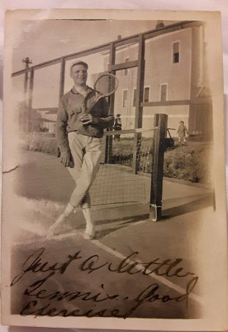 Vintage Photo Of Man Playing Tennis At The Presidio In San Francisco During Wwi