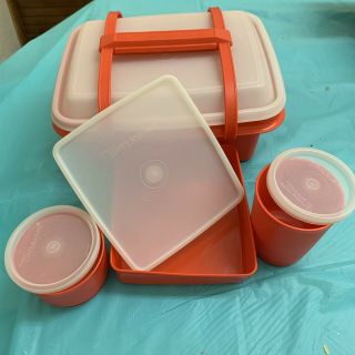 Vintage Tupperware Pack N Carry Lunch Box Set 4 Storage Containers 2 Cups