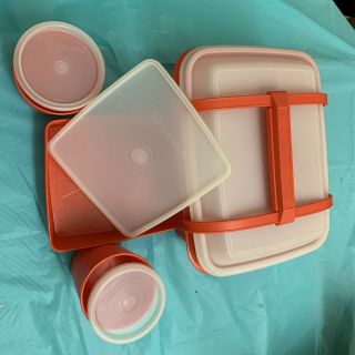 Vintage Tupperware Pack N Carry Lunch Box Set 4 Storage Containers 2 Cups 2