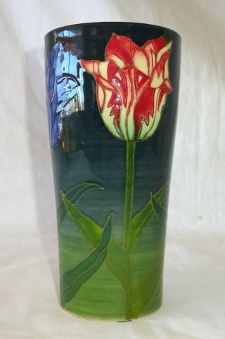Uk Vintage Pottery Vase W.  Tulip Motif On Blue Ground Dennis China (dam)