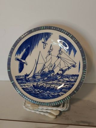 Vernon Kilns Rockwell Kent Blue Moby Dick Pattern Large Plate 9 1/2 Inches