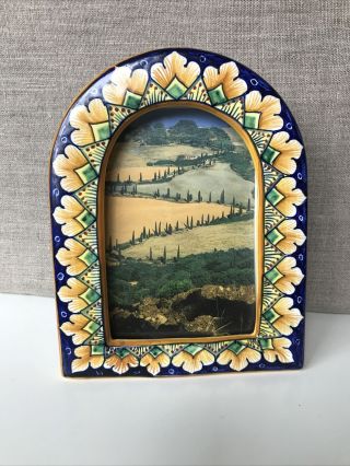 Gialletti Giulio Deruta Italy Ceramic Handpainted Picture Frame 7”h