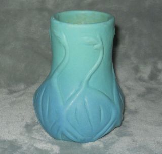 Vintage Van Briggle 5 Swans Ming Blue Vase
