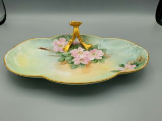 Antique W G & Co.  Limoges France Hand Painted Finial Handled Tray