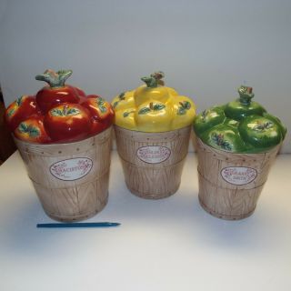 3pc Canister Set Fruit Apples Pfaltzgraff Delicious Has O Rings