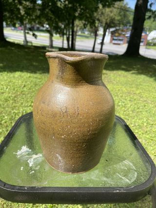 Antique 19 C.  Stoneware Redware Pitcher Crock Brown Dipped Glaze