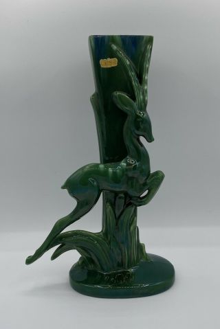 Vintage Royal Haeger Green Blue Antelope Gazelle Deer Vase 14.  5” Usa Makers Mark