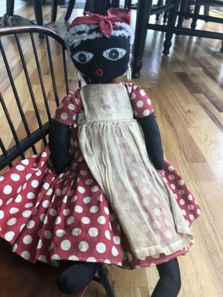Antique Vintage Folk Art African American 14 " Cloth Rag Doll