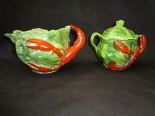 Lobster Ware H.  W.  Germany Large Creamer And Sugar Bowl / Lid 1902