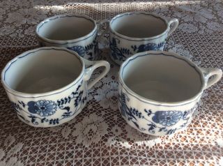 Vtg 1970s Blue Danube Japan Blue Onion Set Of 4 Oversized Soup Mugs Vgc