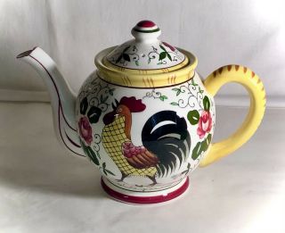 Py Rose & Rooster Teapot With Lid