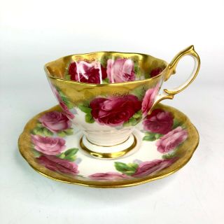 Royal Albert Old English Rose Heavy Gold - Bone China Tea Cup & Saucer