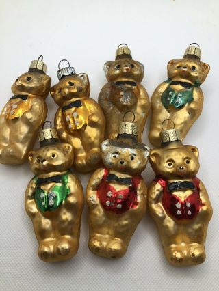 Vintage Christmas Ornaments Glass Teddy Bear Wearing A Tuxedo Shirt