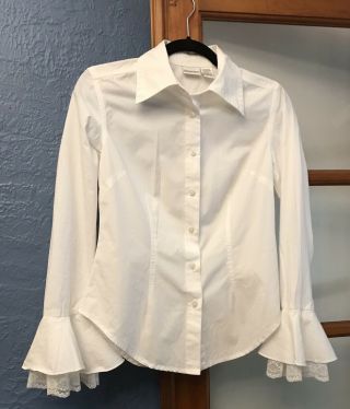 Vintage Romantic Newport News White Cotton & Lace Blouse 4 Sleeves