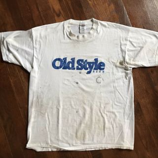 Vtg Old Style Beer Paper Thin Soft Washed Out Faded Distressed T - Shirt Xl