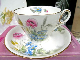 Shelley Tea Cup And Saucer Wildflower Teacup England 1940s Painted Set