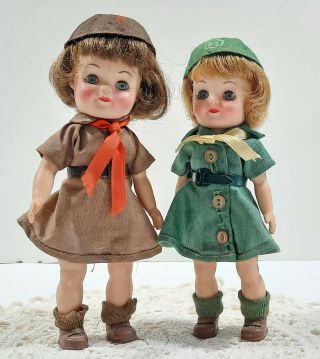 2 Vintage 1965 Effanbee Brownie And Girl Scout Dolls 8 Inches