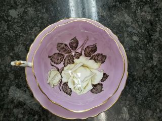 Paragon Purple cup w/ large Ivory rose and black leaf gold tea cup & saucer 2