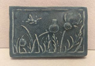Vintage Whistling Frog Art Pottery Tile Thistles & Bee
