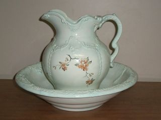 Vintage Large Arnels Porcelain Water Pitcher And Wash Bowl Basin Dogwoods White