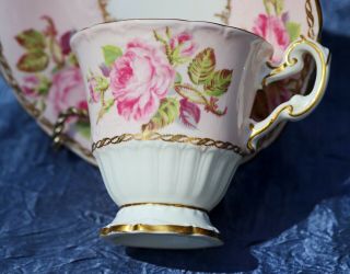 Exquisite Eb Foley 1850 Pastel Pink W/ Roses Gold Gilded Cup And Saucer Vintage