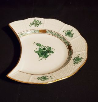 Herend Hungary “chinese Bouquet” Green Crescent Salad Plate - Exc