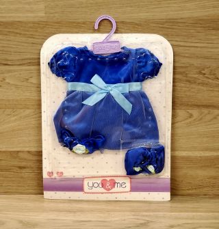 Toys R Us You & Me Baby Girl Doll Outfit Blue Dress Bootees Flowers 16 " - 18 " 2,