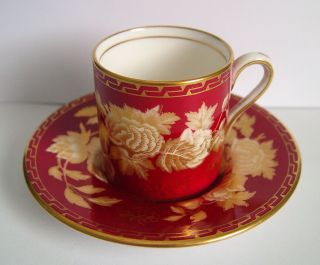 Wedgwood Tonquin Ruby Bond Shape Demitasse Cup And Saucer Set (r5,  S1 - 4)