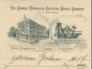 Egypt Old Rare 2 Letterhead Invoice The George Nungovich Egyptian Hotels Co.  1919
