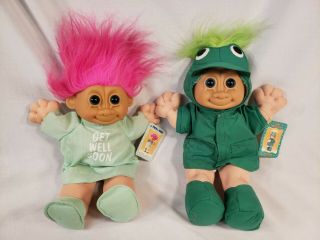Vintage Russ Troll Kidz Plush Dolls Green Froggie & Get Well Soon 12 Inch