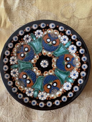 Thoune Faience Owl Plate Majolica Hand Painted Switzerland 6”antique
