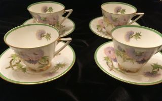 Set Of Four 4 Royal Doulton Glamis Thistle Tea Cups & Saucers Signed P Curnock