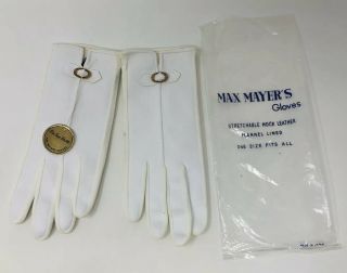 Vtg Max Mayers Women Fashion Gloves Faux Leather White Wrist Length Ss19 Jn21