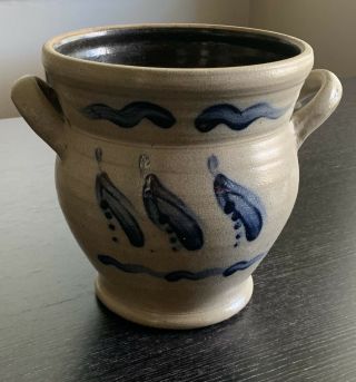 Vintage Rowe Pottery 1992 Handled Crock - Salt Glaze Stoneware