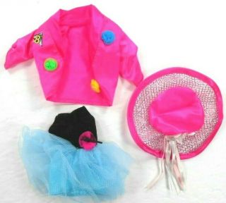 Barbie Vintage Dance Outfit Hot Pink Jacket W/matching Hat Black Blue Tutu