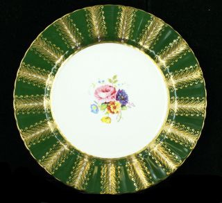 Vintage Paragon Hand Painted Peony Cabinet 8 " Plate Green Fleur De Lis Gold Leaf