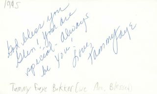 Tammy Faye Baker Singer Talk Show Host Tv Autographed Signed Index Card