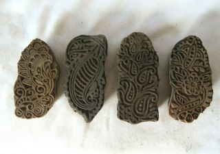 4 Pc Primitive Carved Rustic Farmhouse Garden Pea Floral Butter Mold Stamp Press
