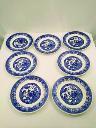 Blue Willow By Royal China Royal - Ironside 10 " Dinner Plates Service For 7