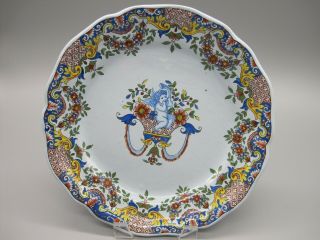 C.  1895 French Faience Porquier - Beau Quimper Decorative Cupid Plate - 9.  5 "