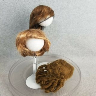 3 Vintage Size 7/8 Doll Wigs Includes Auburn Brunette Mohair Wig & Synthetic