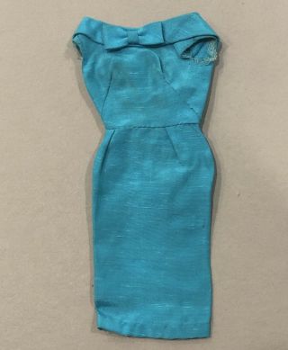 1963 Pak Turquoise Silk Sheath Dress For Barbie Doll Vintage 60’s