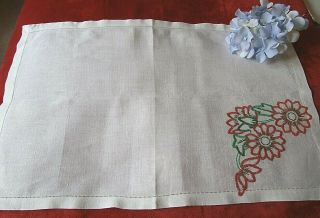 Vintage White Irish Linen Hand Embroidery Table Runner 23 " X 15 " Floral