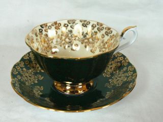 Royal Albert Empress Series Green And Gold Filigree Cup And Saucer Gold Roses